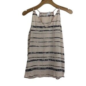 Vince Womens Silk Spaghetti Strap Abstract Stripe V-Neck Top Pink Black Size XS